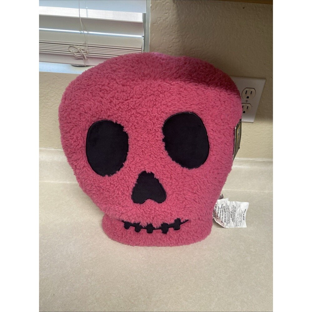 Cynthia Rowley Skull Shaped Hot Pink Sherpa Throw Pillow Halloween NEW 2024